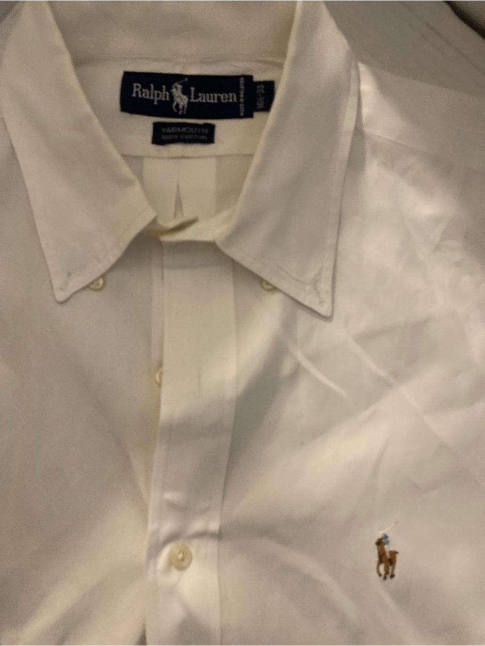 Ralph Lauren White Button-Front Dress Shirt with Embroidered Pony